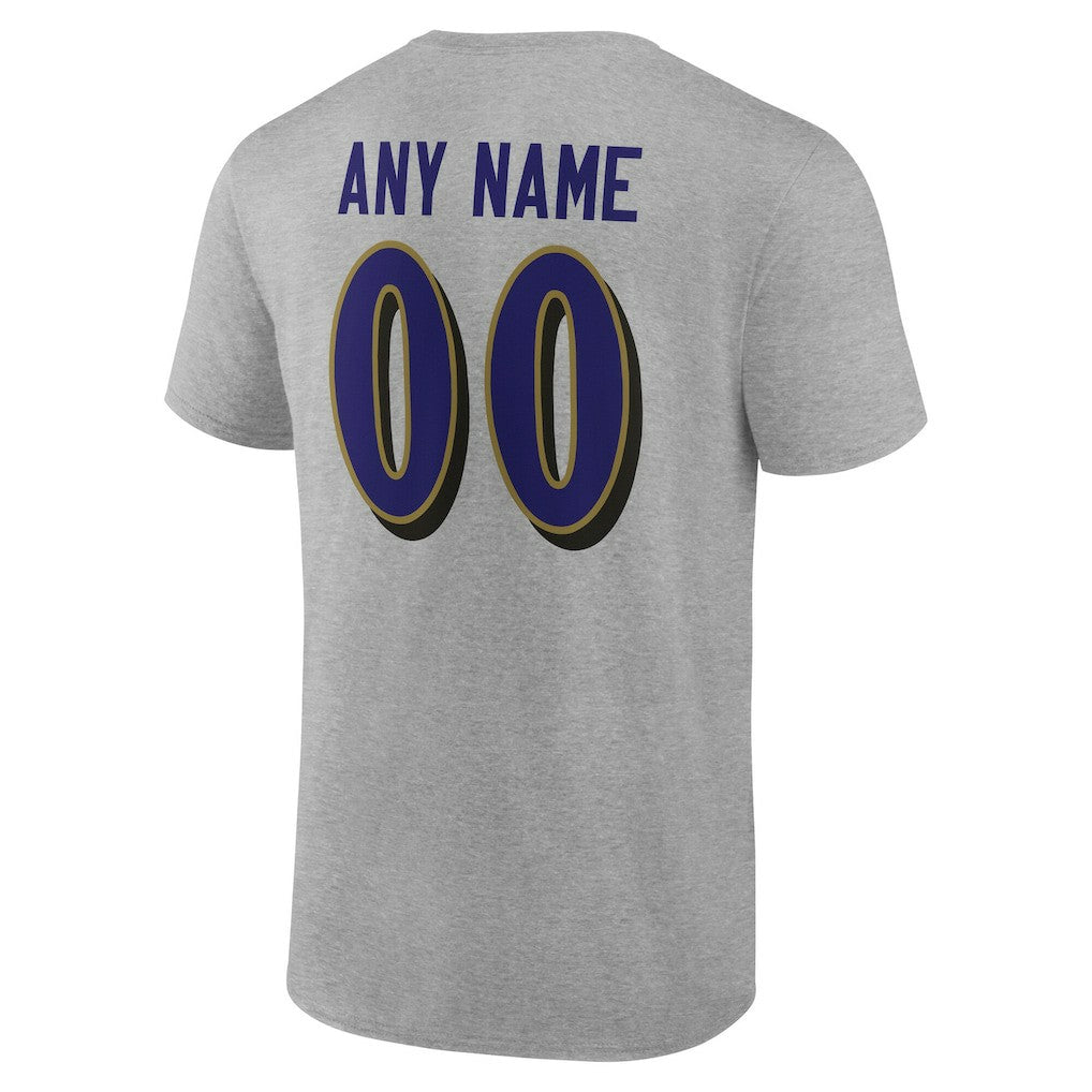 Baltimore Ravens Team Authentic Personalized Name & Number T-Shirt - Gray online