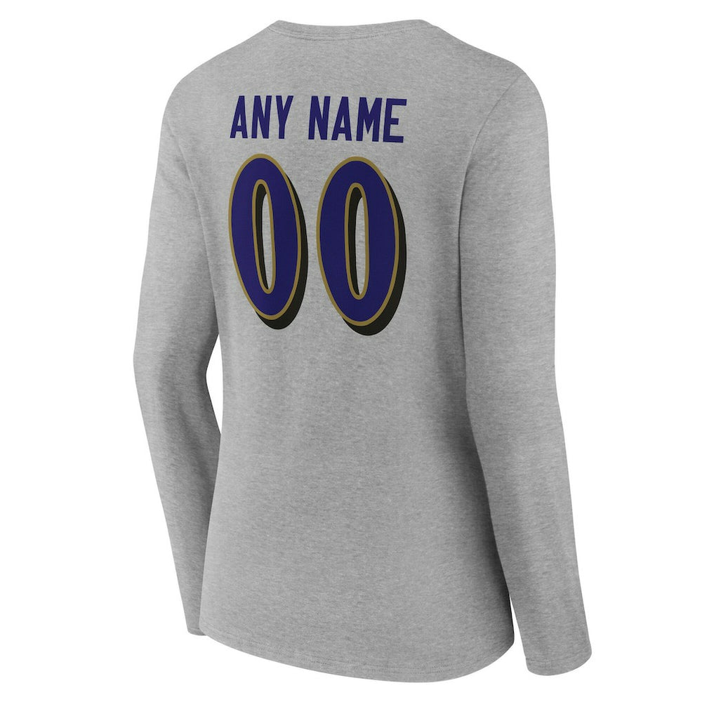 Baltimore Ravens Women's Team Authentic Personalized Name & Number Long Sleeve V-Neck T-Shirt - Gray outlet