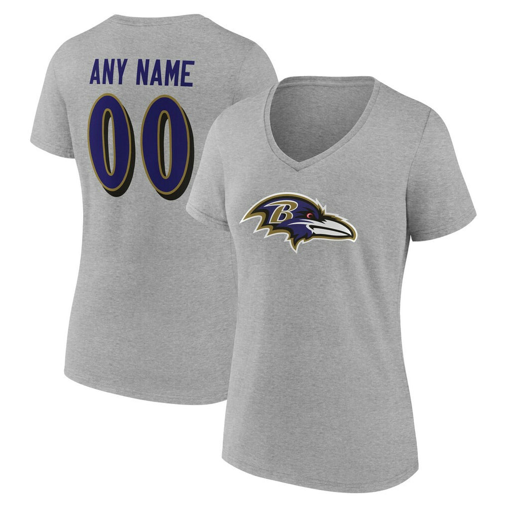 Baltimore Ravens Women's Team Authentic Personalized Name & Number V-Neck T-Shirt - Gray for sale