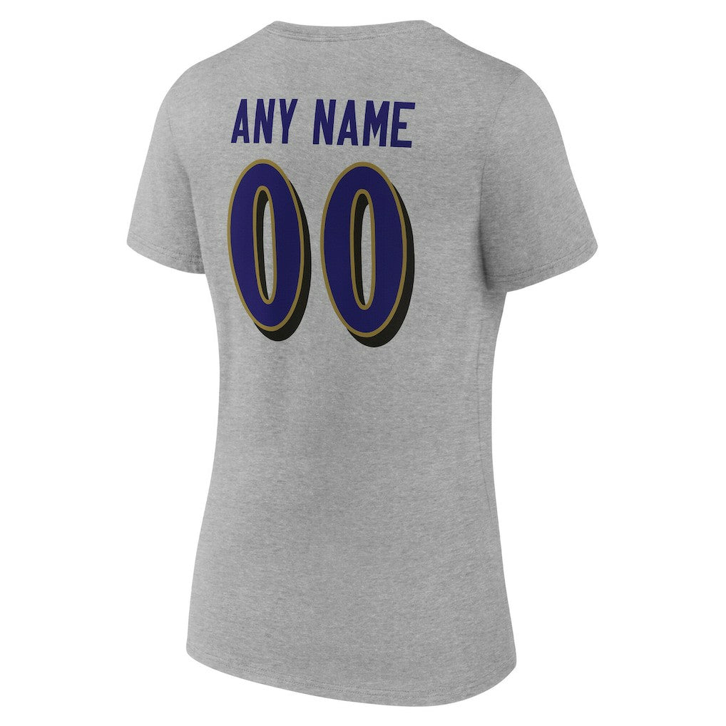 Baltimore Ravens Women's Team Authentic Personalized Name & Number V-Neck T-Shirt - Gray for sale