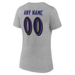 Baltimore Ravens Women's Team Authentic Personalized Name & Number V-Neck T-Shirt - Gray for sale