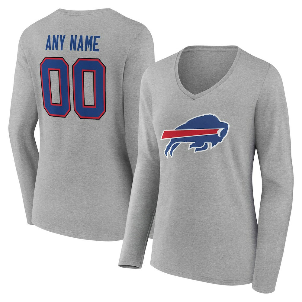 Buffalo Bills Women's Team Authentic Personalized Name & Number Long Sleeve V-Neck T-Shirt - Gray online
