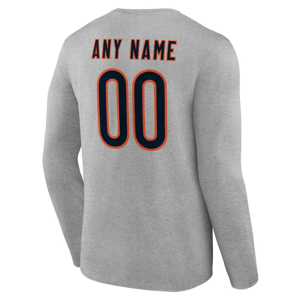 Chicago Bears Team Authentic Personalized Name & Number Long Sleeve T-Shirt - Gray cheap