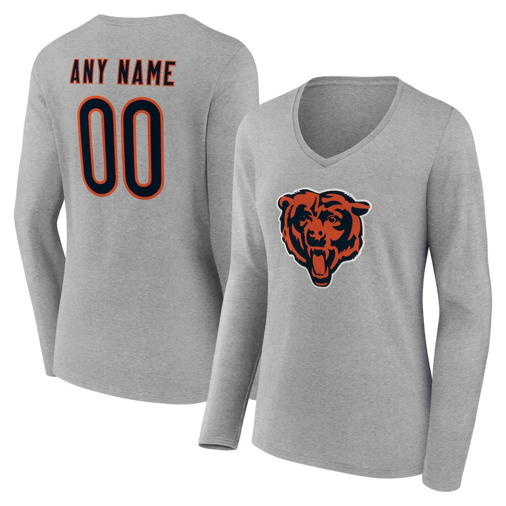 Chicago Bears Women's Team Authentic Personalized Name & Number Long Sleeve V-Neck T-Shirt - Gray online