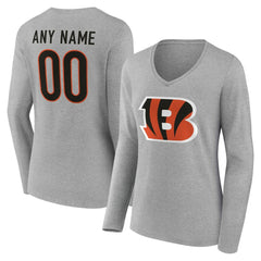 Cincinnati Bengals Women's Team Authentic Personalized Name & Number Long Sleeve V-Neck T-Shirt - Gray on sale