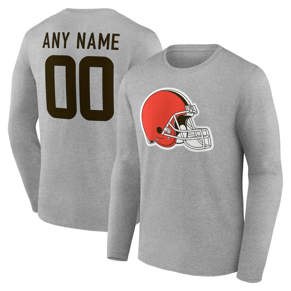 Cleveland Browns Team Authentic Personalized Name & Number Long Sleeve T-Shirt - Gray outlet