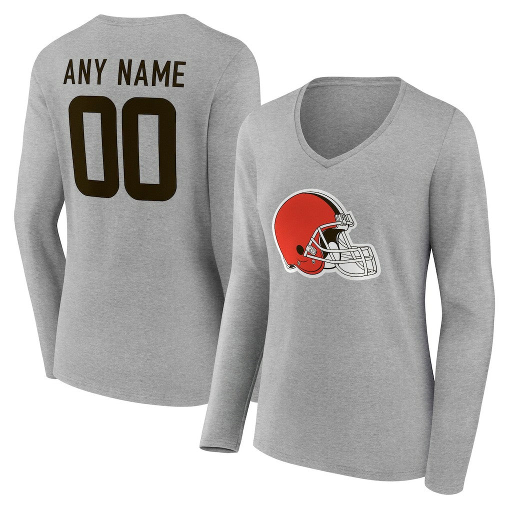 Cleveland Browns Women's Team Authentic Personalized Name & Number Long Sleeve V-Neck T-Shirt - Gray online