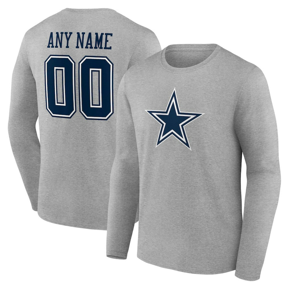 Dallas Cowboys Team Authentic Personalized Name & Number Long Sleeve T-Shirt - Gray outlet