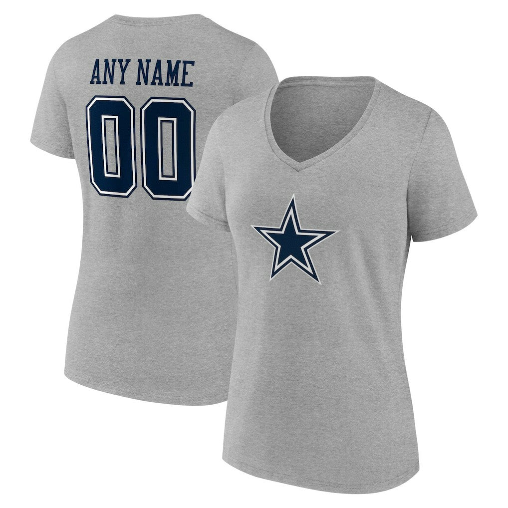 Dallas Cowboys Women's Team Authentic Personalized Name & Number V-Neck T-Shirt - Gray for sale