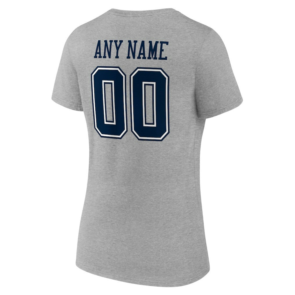 Dallas Cowboys Women's Team Authentic Personalized Name & Number V-Neck T-Shirt - Gray for sale