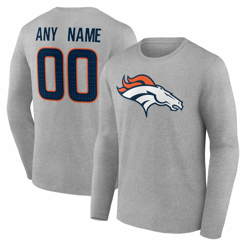 Denver Broncos Team Authentic Personalized Name & Number Long Sleeve T-Shirt - Gray sale
