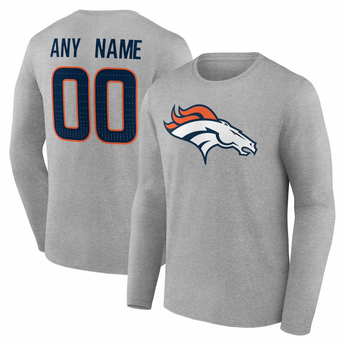 Denver Broncos Team Authentic Personalized Name & Number Long Sleeve T-Shirt - Gray sale