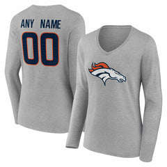 Denver Broncos Women's Team Authentic Personalized Name & Number Long Sleeve V-Neck T-Shirt - Gray outlet