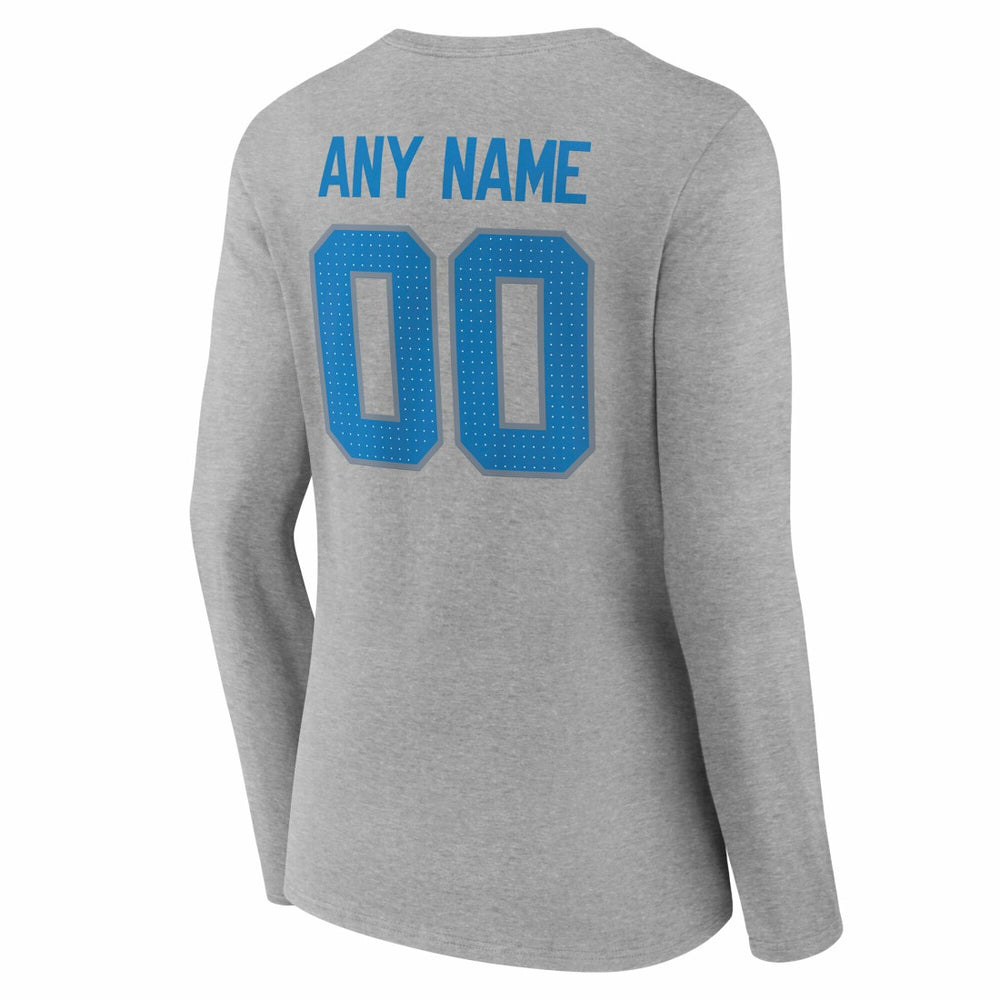 Detroit Lions Women's Team Authentic Personalized Name & Number Long Sleeve V-Neck T-Shirt - Gray discount