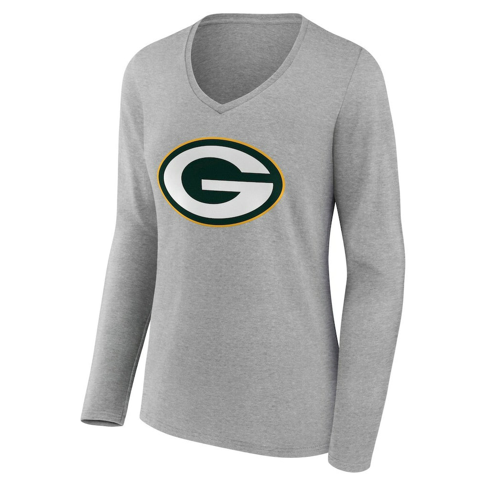 Green Bay Packers Women's Team Authentic Personalized Name & Number Long Sleeve V-Neck T-Shirt - Gray discount