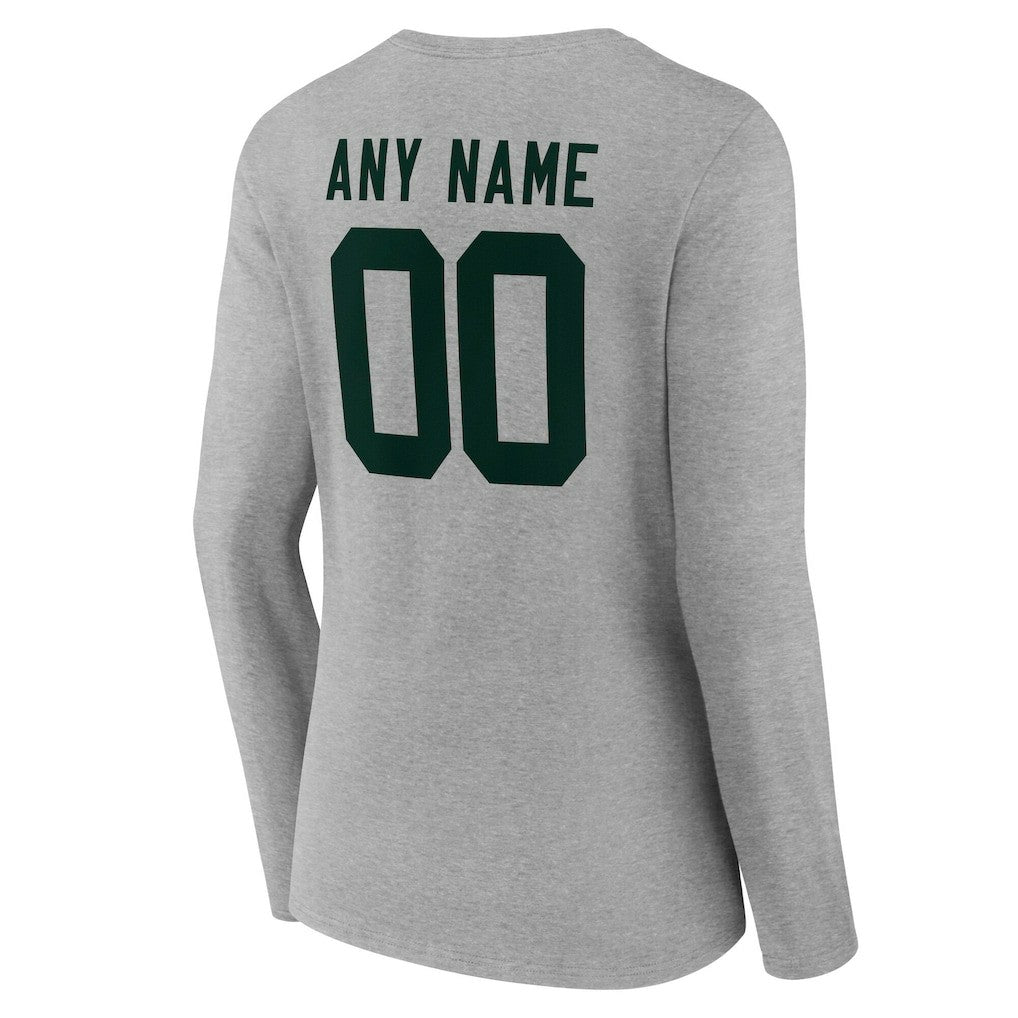 Green Bay Packers Women's Team Authentic Personalized Name & Number Long Sleeve V-Neck T-Shirt - Gray discount