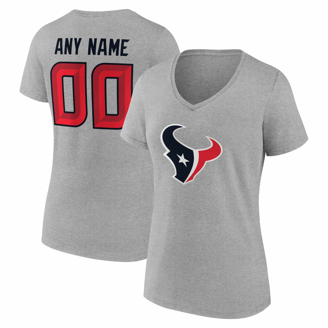 Houston Texans Women's Team Authentic Personalized Name & Number V-Neck T-Shirt - Gray sale