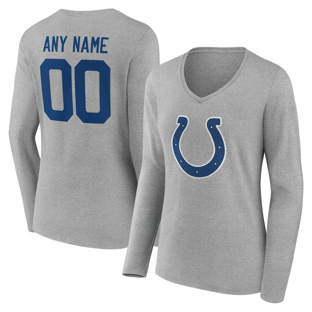 Indianapolis Colts Women's Team Authentic Personalized Name & Number Long Sleeve V-Neck T-Shirt - Gray cheap