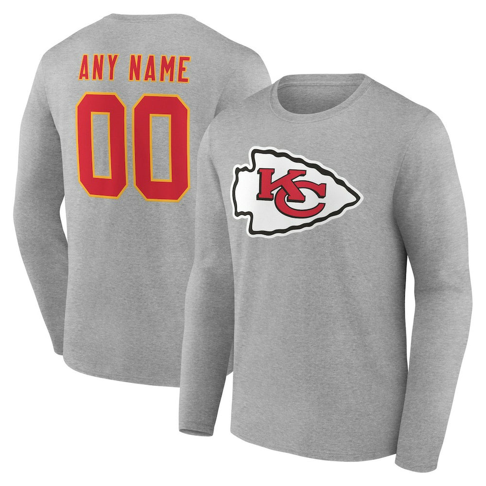 Kansas City Chiefs Team Authentic Personalized Name & Number Long Sleeve T-Shirt - Gray sale