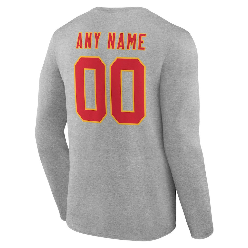 Kansas City Chiefs Team Authentic Personalized Name & Number Long Sleeve T-Shirt - Gray sale