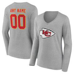 Kansas City Chiefs Women's Team Authentic Personalized Name & Number Long Sleeve V-Neck T-Shirt - Gray sale