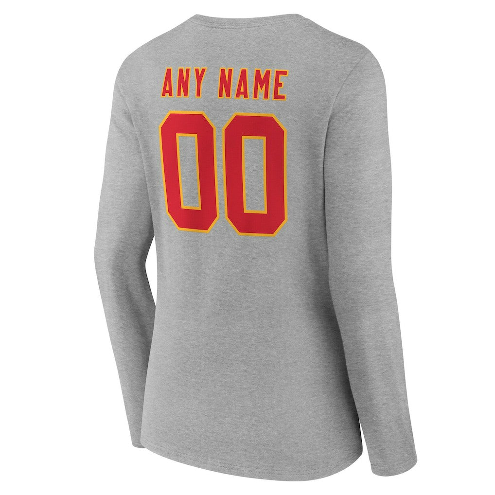 Kansas City Chiefs Women's Team Authentic Personalized Name & Number Long Sleeve V-Neck T-Shirt - Gray sale