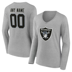 Las Vegas Raiders Women's Team Authentic Personalized Name & Number Long Sleeve V-Neck T-Shirt - Gray on sale