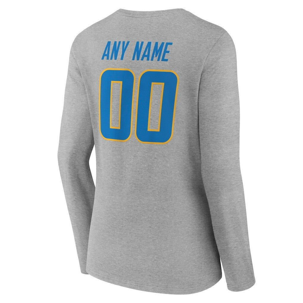 Los Angeles Chargers Women's Team Authentic Personalized Name & Number Long Sleeve V-Neck T-Shirt - Gray sale