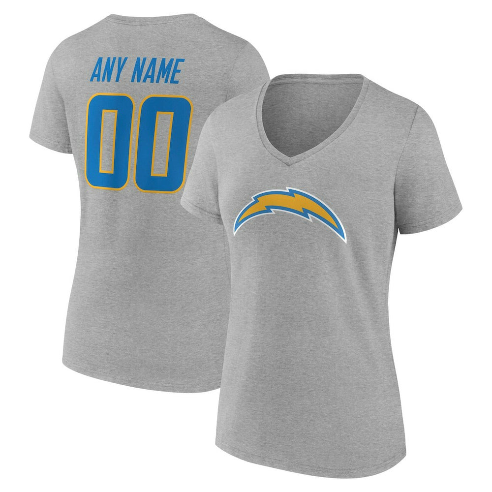 Los Angeles Chargers Women's Team Authentic Personalized Name & Number V-Neck T-Shirt - Gray sale
