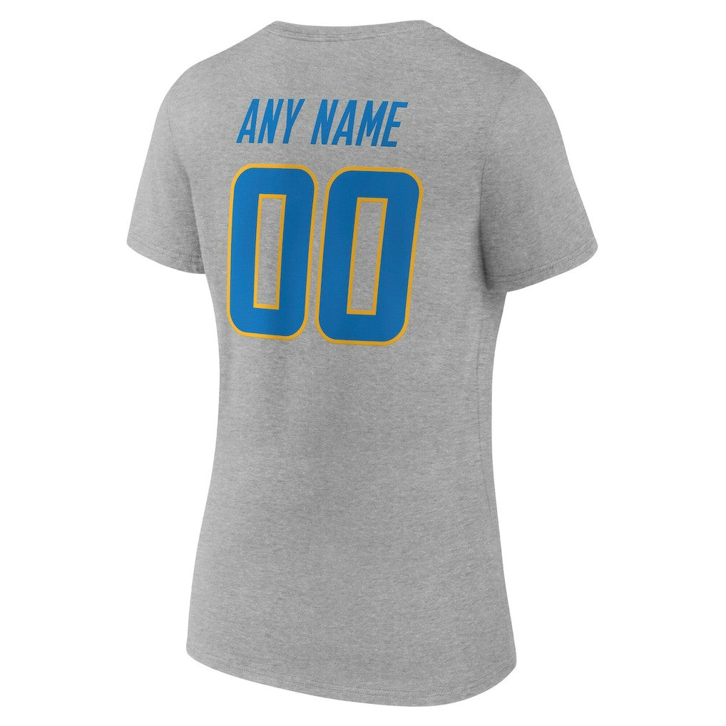 Los Angeles Chargers Women's Team Authentic Personalized Name & Number V-Neck T-Shirt - Gray sale