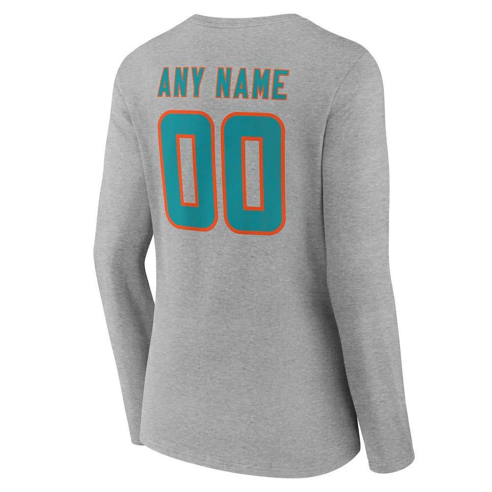 Miami Dolphins Women's Team Authentic Personalized Name & Number Long Sleeve V-Neck T-Shirt - Gray sale