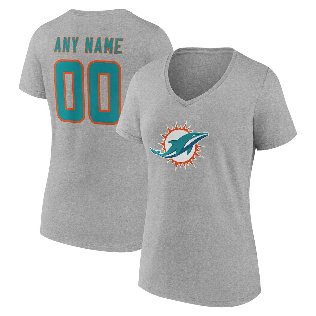 Miami Dolphins Women's Team Authentic Personalized Name & Number V-Neck T-Shirt - Gray on sale
