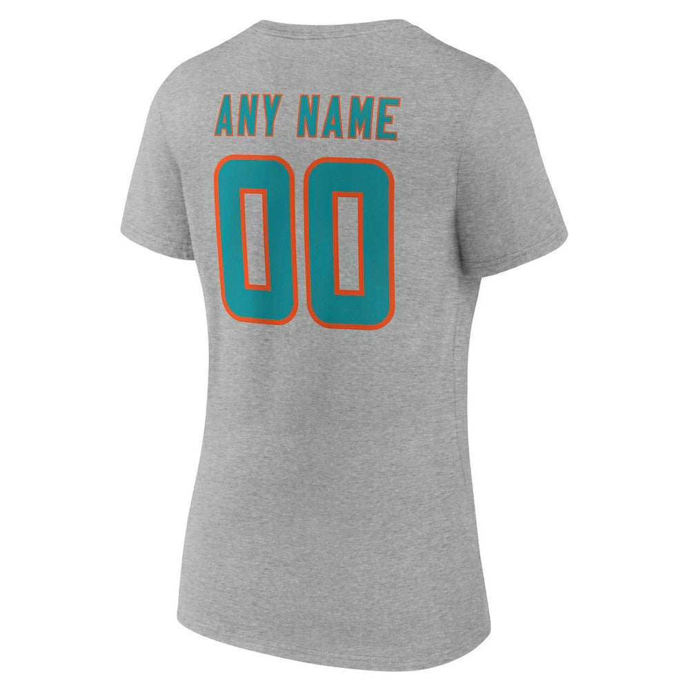 Miami Dolphins Women's Team Authentic Personalized Name & Number V-Neck T-Shirt - Gray on sale