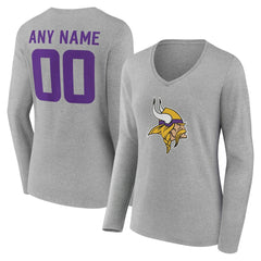 Minnesota Vikings Women's Team Authentic Personalized Name & Number Long Sleeve V-Neck T-Shirt - Gray on sale