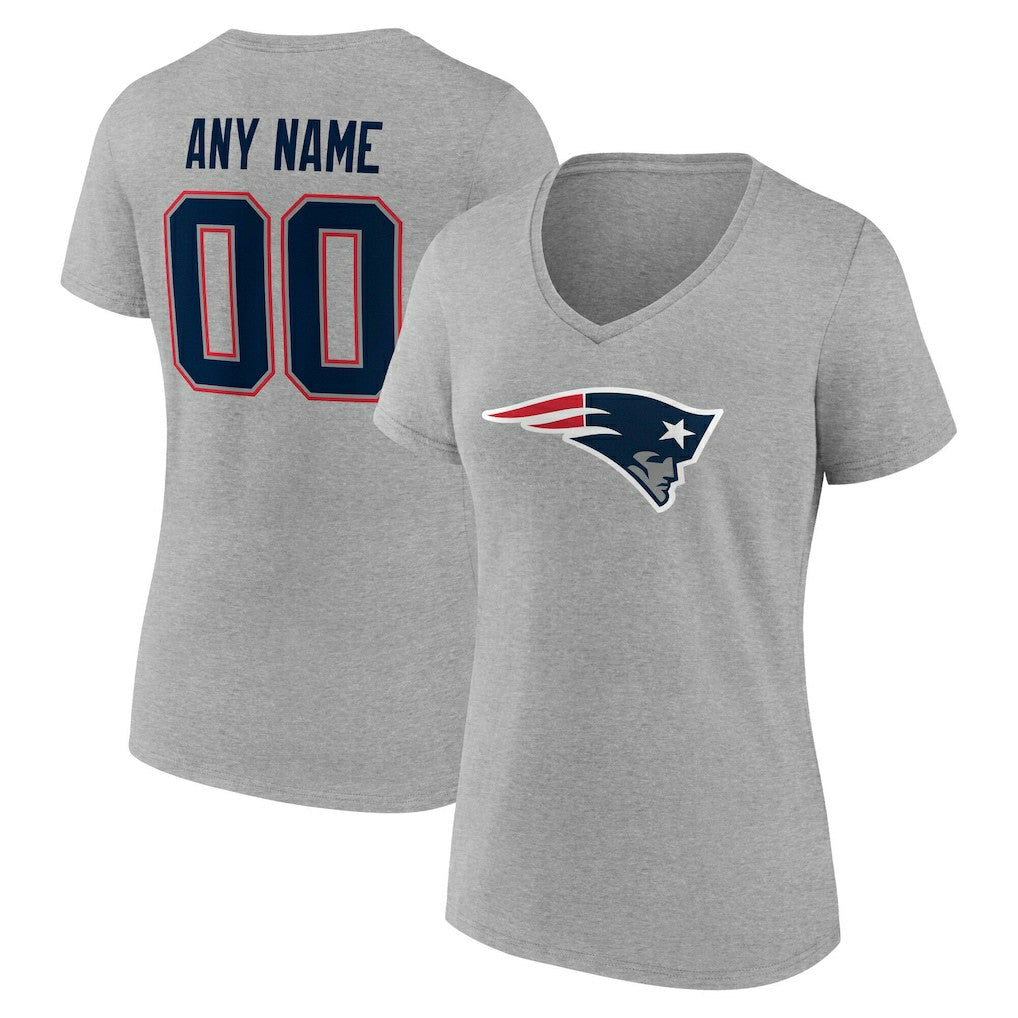 New England Patriots Women's Team Authentic Personalized Name & Number V-Neck T-Shirt - Gray sale