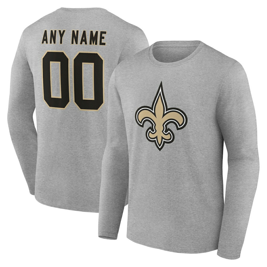 New Orleans Saints Team Authentic Personalized Name & Number Long Sleeve T-Shirt - Gray on sale