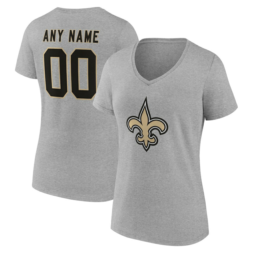 New Orleans Saints Women's Team Authentic Personalized Name & Number V-Neck T-Shirt - Gray outlet