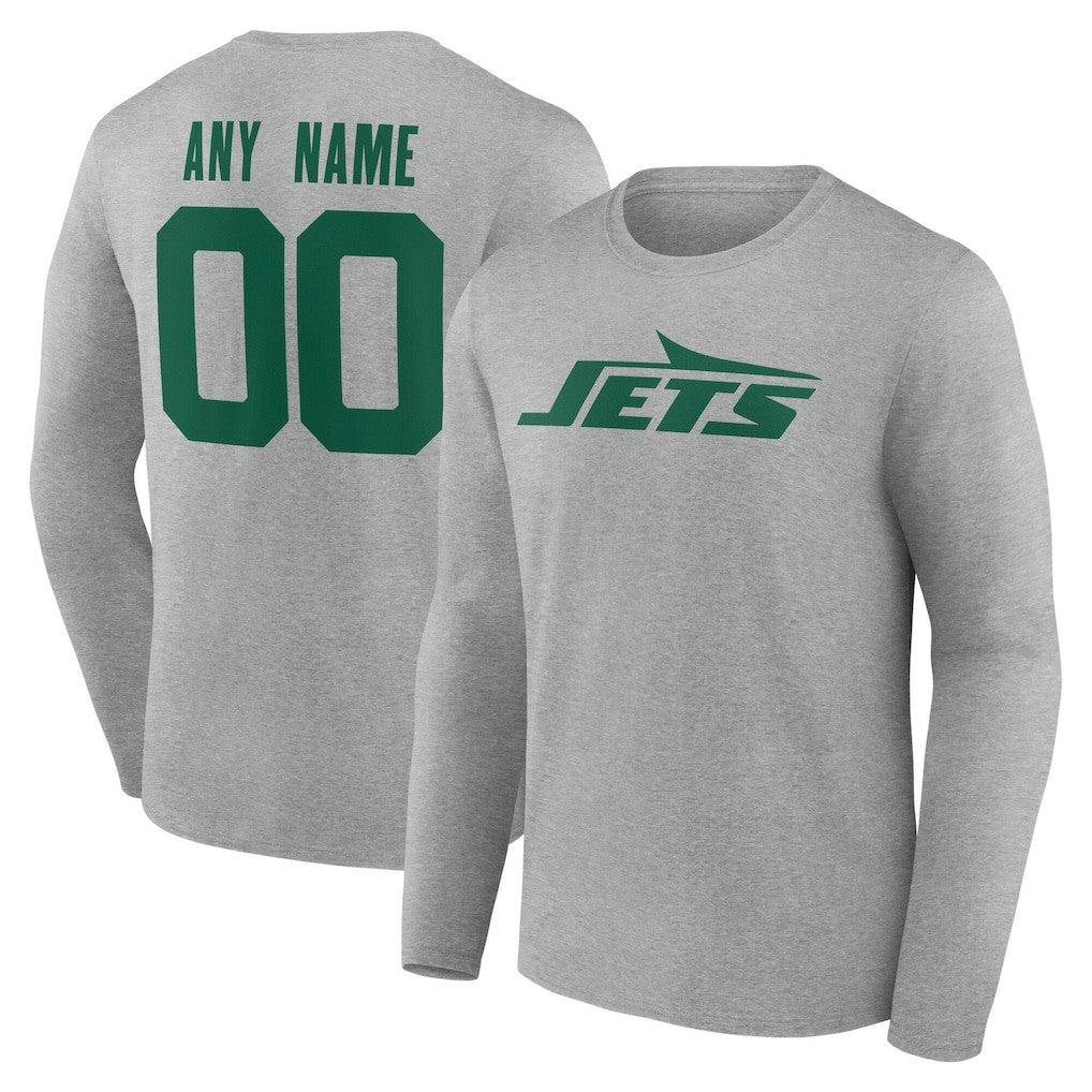 New York Jets Team Authentic Personalized Name & Number Long Sleeve T-Shirt - Gray cheap
