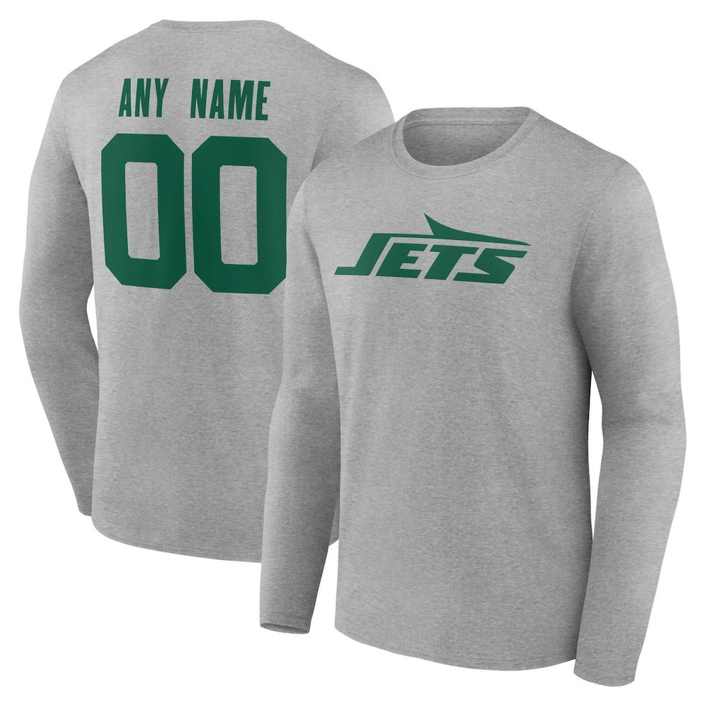 New York Jets Team Authentic Personalized Name & Number Long Sleeve T-Shirt - Gray cheap
