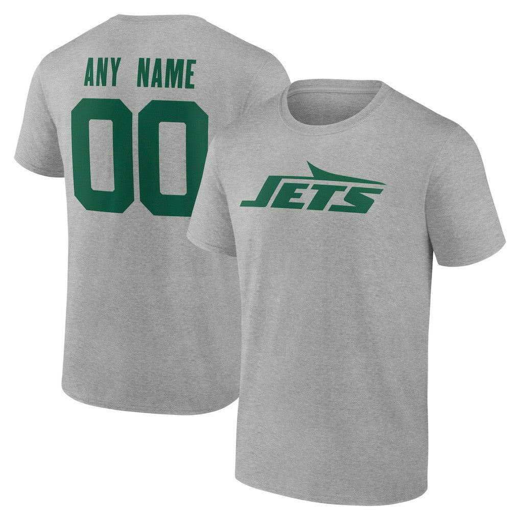 New York Jets Team Authentic Personalized Name & Number T-Shirt - Gray for sale