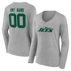 New York Jets Women's Team Authentic Personalized Name & Number Long Sleeve V-Neck T-Shirt - Gray discount