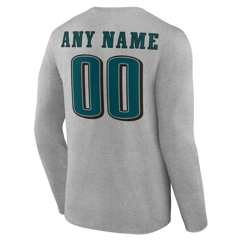 Philadelphia Eagles Team Authentic Personalized Name & Number Long Sleeve T-Shirt - Gray on sale