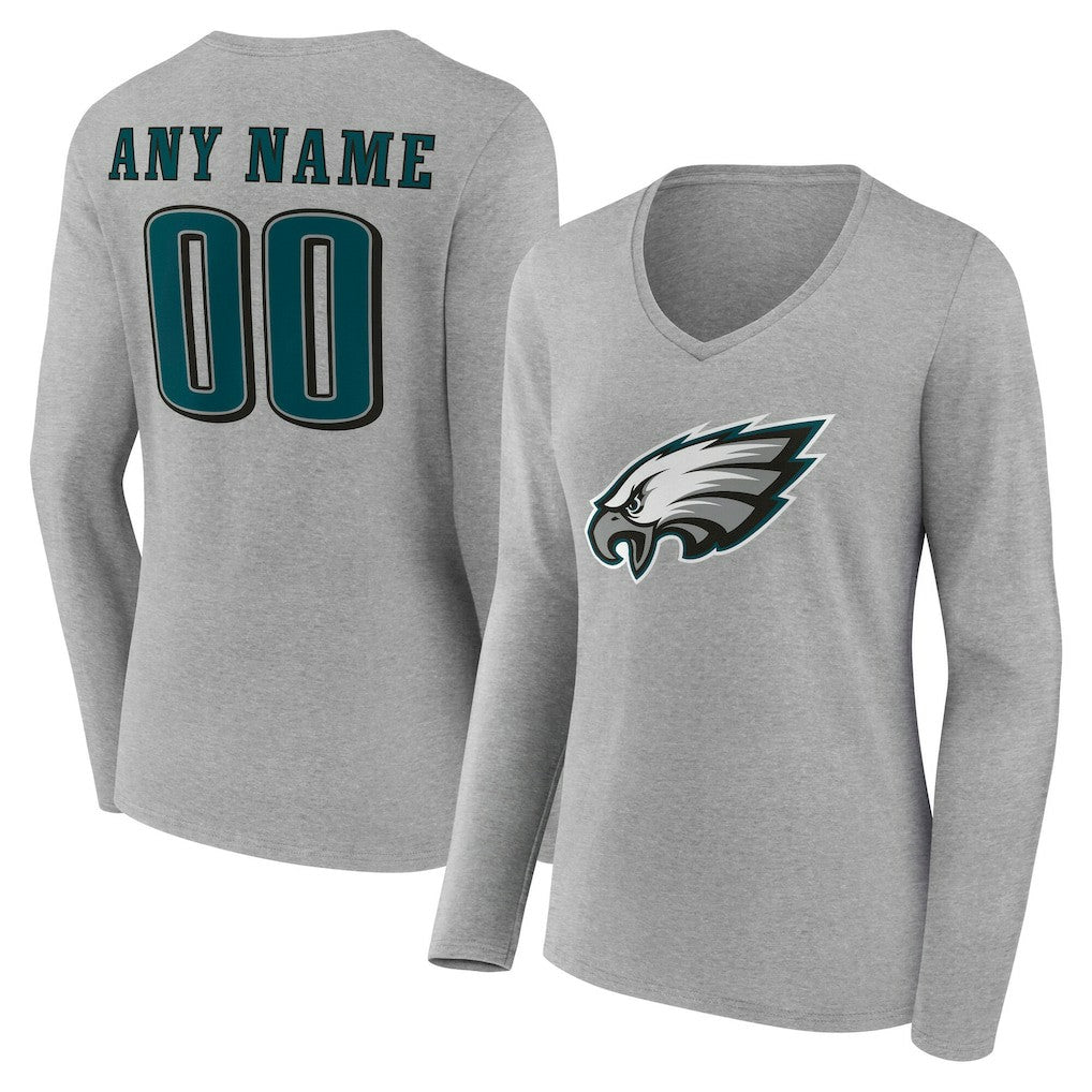 Philadelphia Eagles Women's Team Authentic Personalized Name & Number Long Sleeve V-Neck T-Shirt - Gray discount