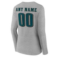 Philadelphia Eagles Women's Team Authentic Personalized Name & Number Long Sleeve V-Neck T-Shirt - Gray discount