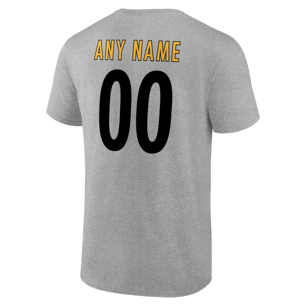 Pittsburgh Steelers Team Authentic Personalized Name & Number T-Shirt - Gray discount