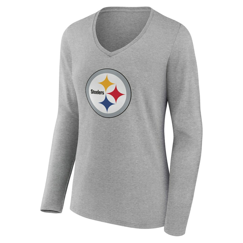 Pittsburgh Steelers Women's Team Authentic Personalized Name & Number Long Sleeve V-Neck T-Shirt - Gray on sale