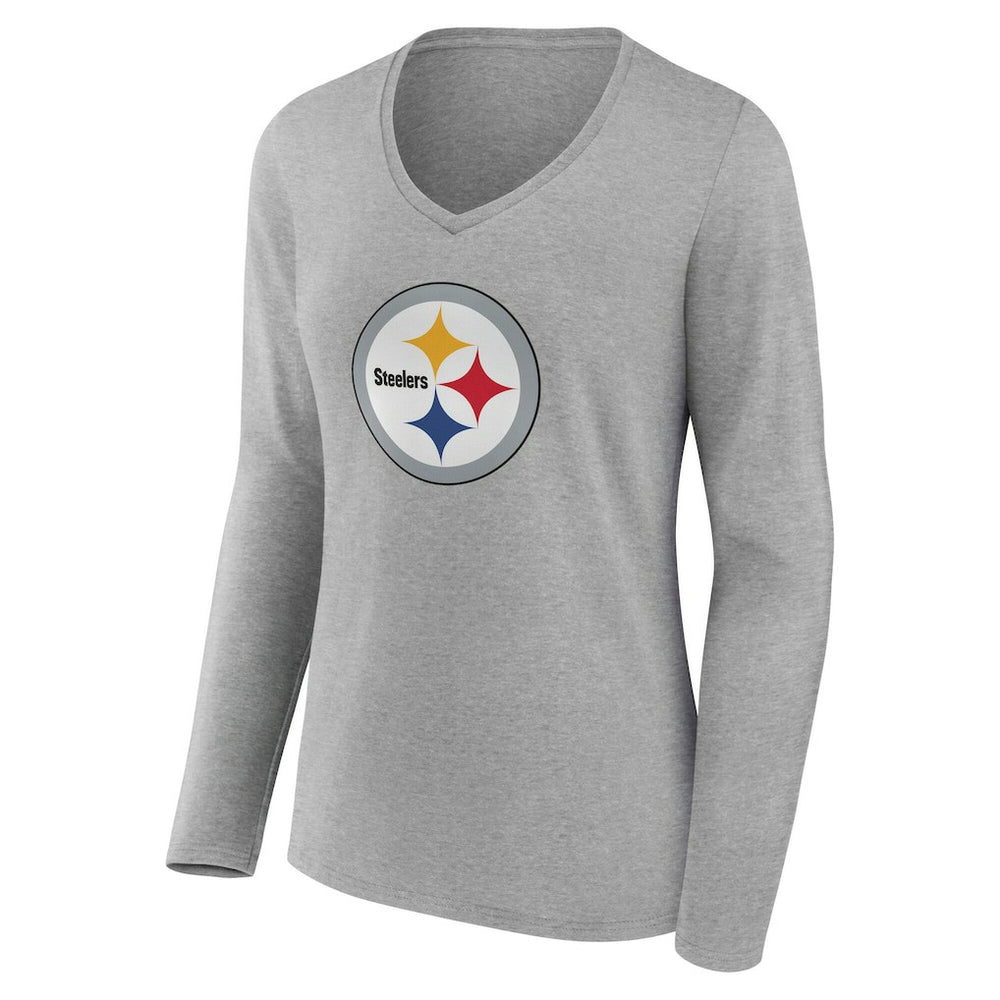 Pittsburgh Steelers Women's Team Authentic Personalized Name & Number Long Sleeve V-Neck T-Shirt - Gray on sale