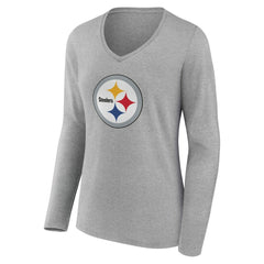 Pittsburgh Steelers Women's Team Authentic Personalized Name & Number Long Sleeve V-Neck T-Shirt - Gray on sale