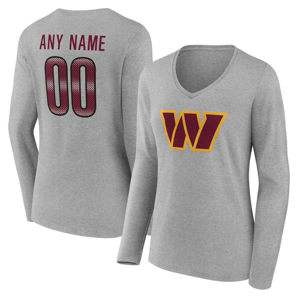Washington Commanders Women's Team Authentic Personalized Name & Number Long Sleeve V-Neck T-Shirt - Gray cheap