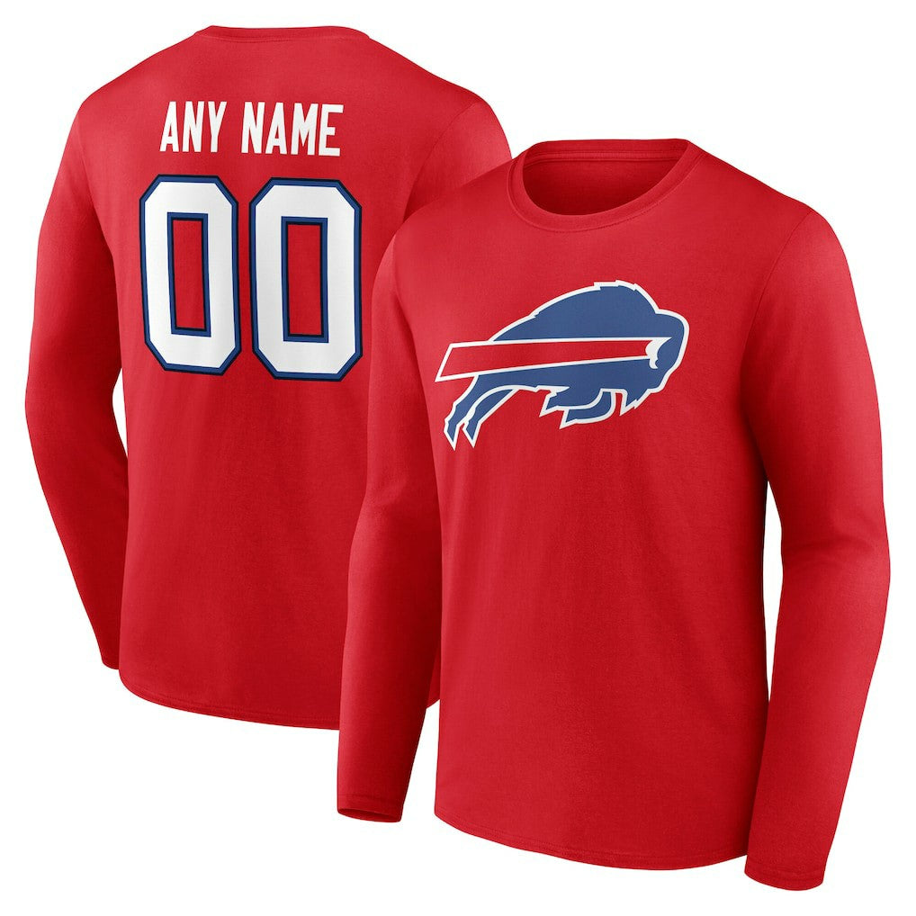 Buffalo Bills Team Authentic Personalized Name & Number Long Sleeve T-Shirt - Red cheap